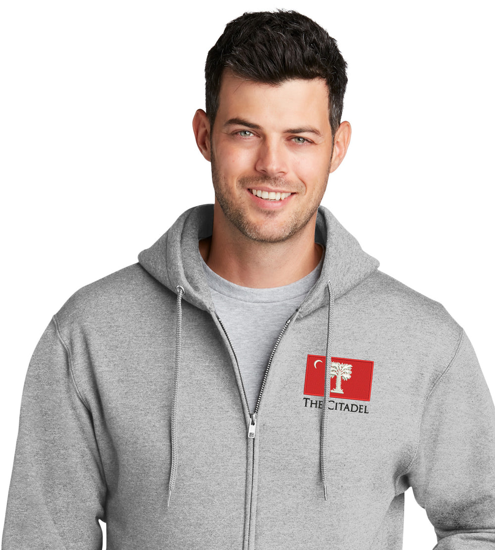 The Citadel Big Red Flag Core Fleece Full-Zip Hooded Sweatshirt-Ash