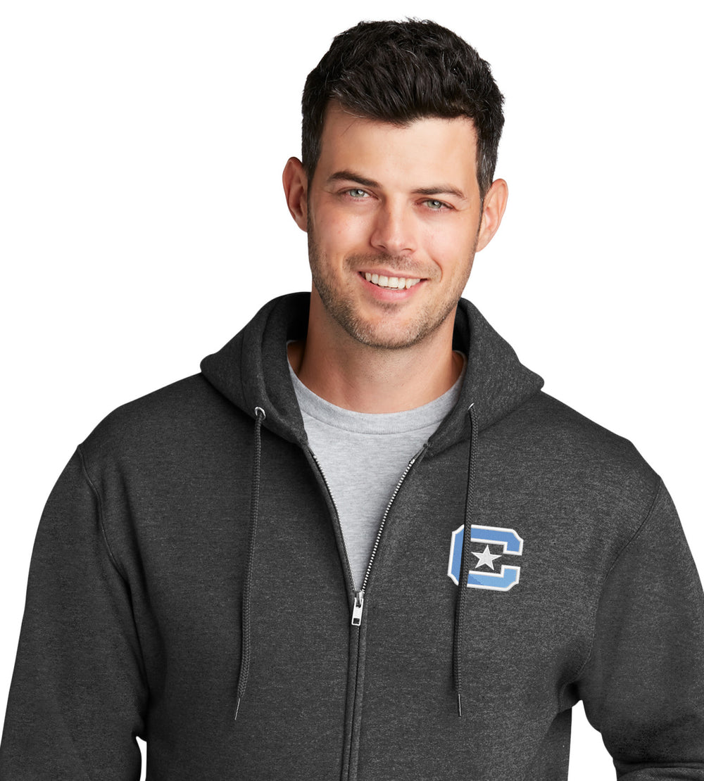 The Citadel Block C Core Fleece Full-Zip Hooded Sweatshirt-DarkHeatherGrey