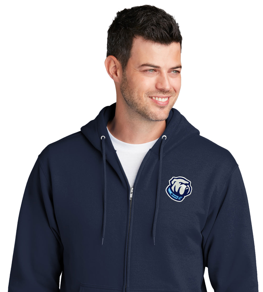 Bulldog Core Fleece Full-Zip Hooded Sweatshirt-Navy
