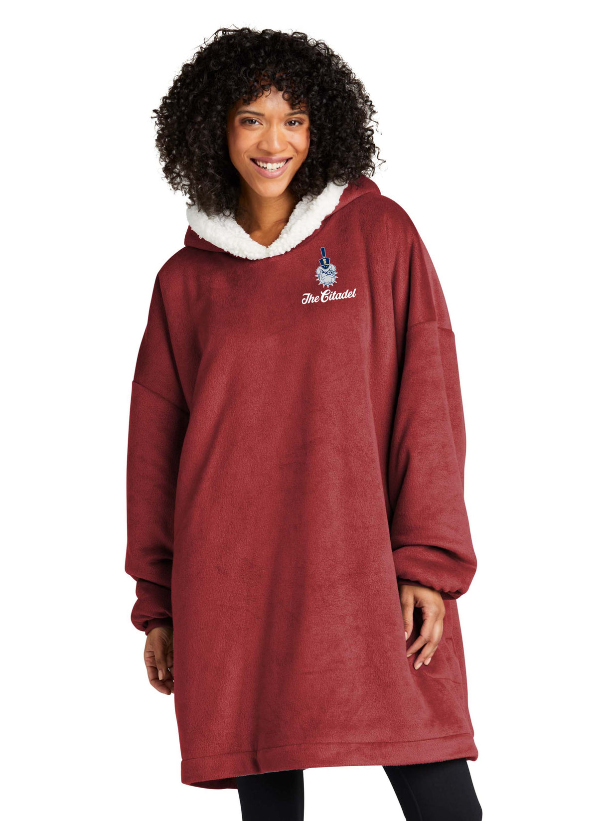 The Citadel, Spike logo,  Mountain Lodge Wearable Red Embroidered Blanket