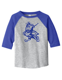 Load image into Gallery viewer, The Marching Bulldog Toddler Baseball Tee. Vintage Heather/ Vintage Royal

