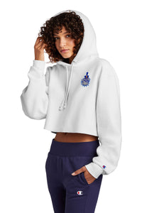 Load image into Gallery viewer, Spike Champion Women’s Reverse Weave Cropped Cut-Off Hooded Sweatshirt-White
