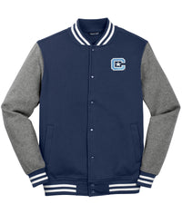 Load image into Gallery viewer, Block C Fleece Letterman Jacket- True Navy-Vintage Heather
