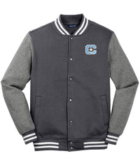 Load image into Gallery viewer, Block C Fleece Letterman Jacket- Vintage Heather-Graphite Heather
