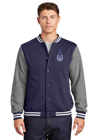 Load image into Gallery viewer, Spike Fleece Letterman Jacket-True Navy/Vintage Heather
