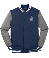 Load image into Gallery viewer, Spike Fleece Letterman Jacket-True Navy/Vintage Heather
