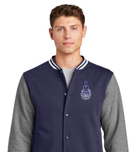 Load image into Gallery viewer, Spike Fleece Letterman Jacket-True Navy/Vintage Heather
