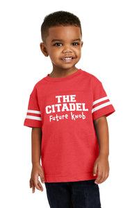 Load image into Gallery viewer, The Citadel Future Knob Toddler Football Tee. Vintage Red
