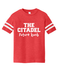 Load image into Gallery viewer, The Citadel Future Knob Toddler Football Tee. Vintage Red
