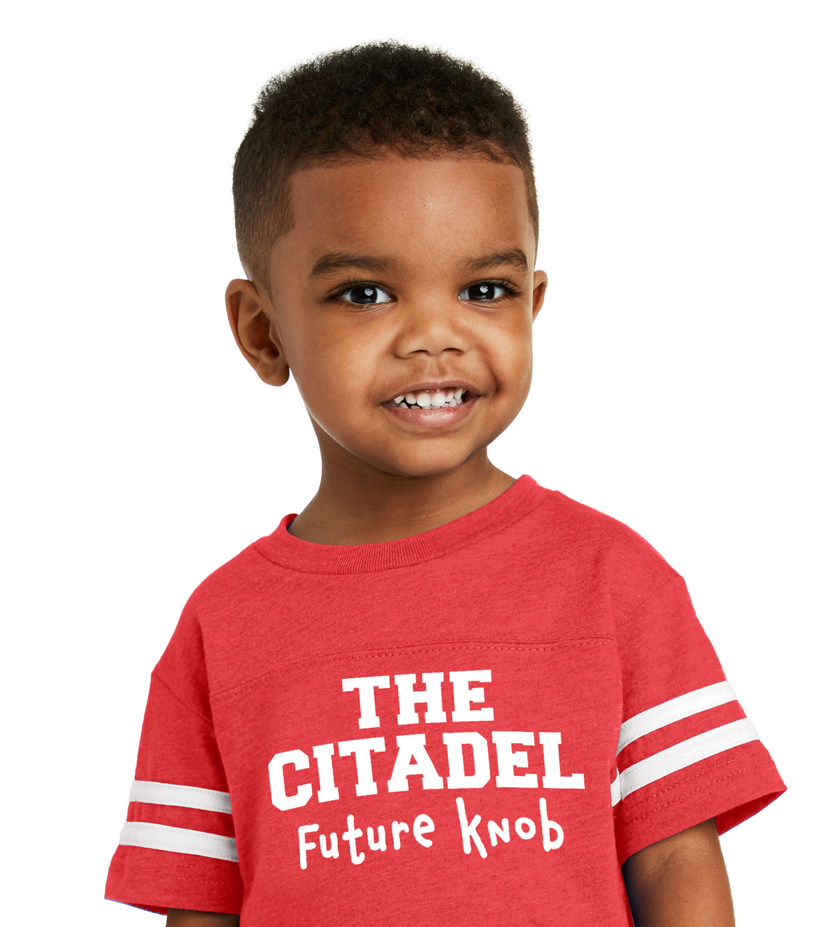 The Citadel Future Knob Toddler Football Tee. Vintage Red