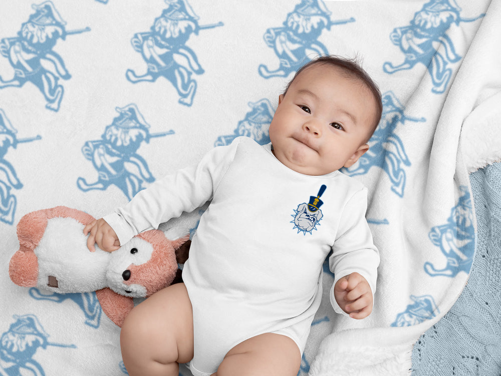 The Marching Bulldog White Blanket-Light Blue