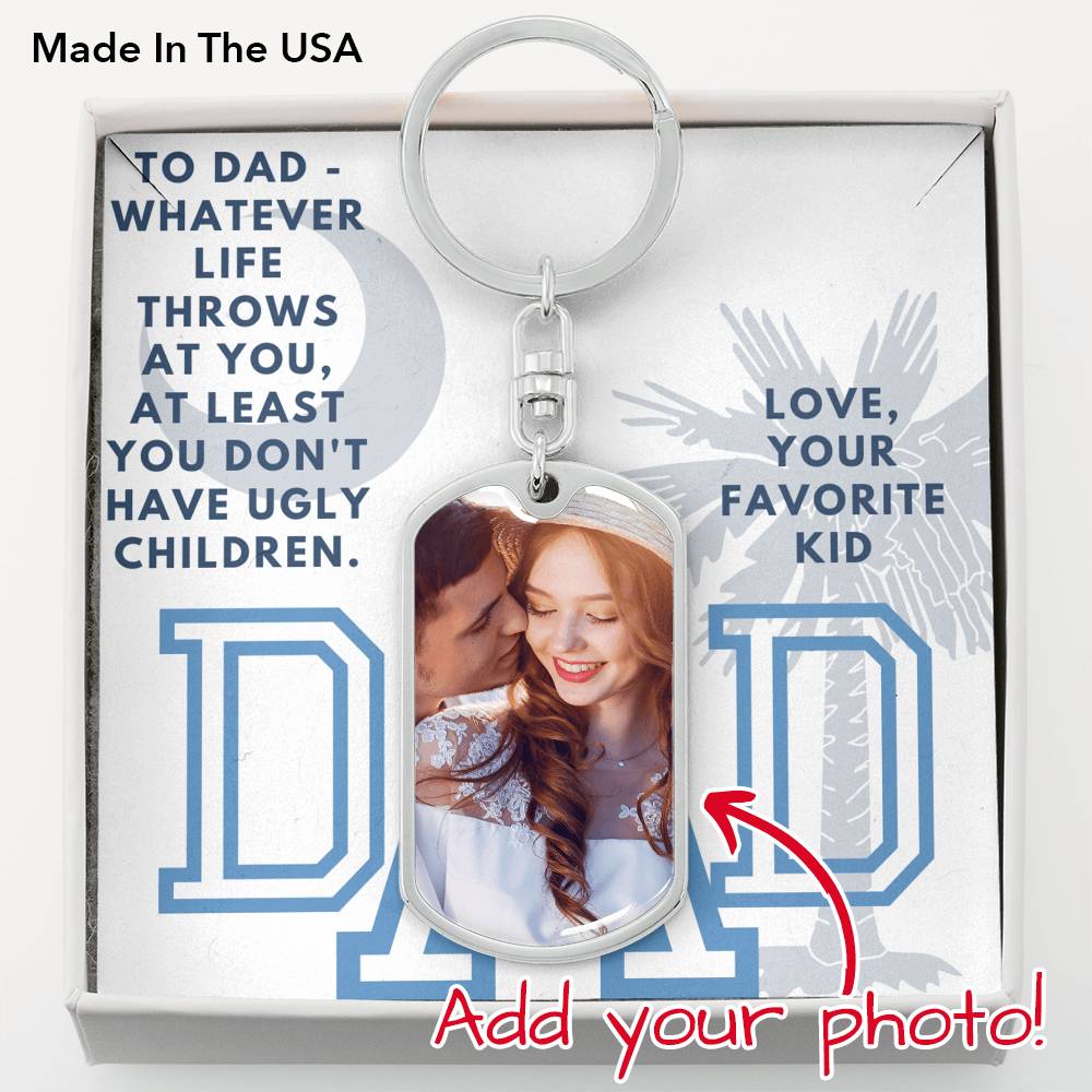 To Dad From His Favorite Kid Dog Tag Photo Keychain